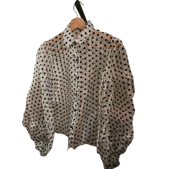 IVIVI Collection Sheer Button Front Polka Dot Blouse NWT B&W Size Small - Picture 2 of 4